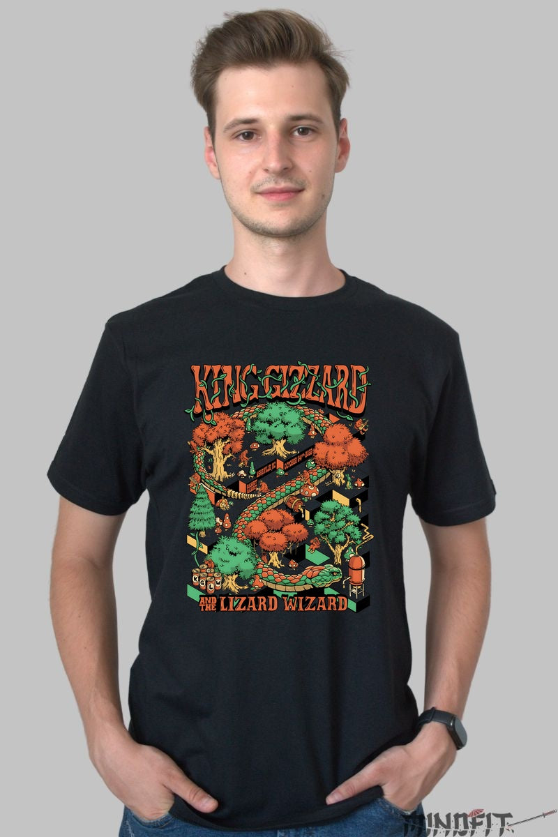 Tricou King Gizzard - Lizard Wizard Fantasy Forest barbat negru