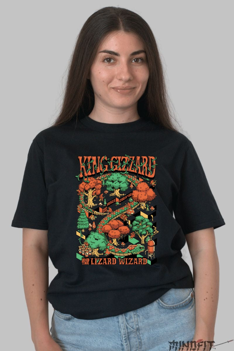 Tricou King Gizzard - Lizard Wizard Fantasy Forest dama negru