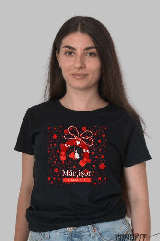 Tricou Martisor - 1 Martie Cu Simbol Traditional Dama Negru