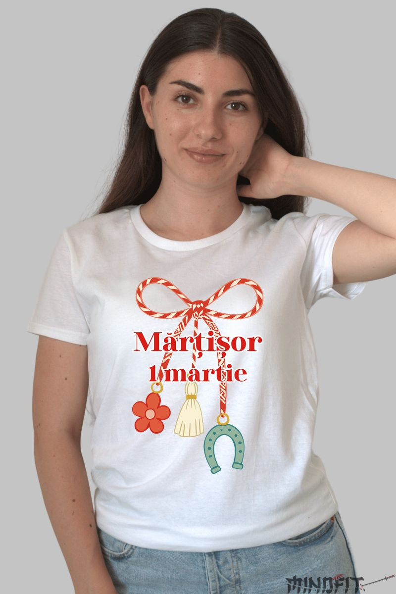Tricou Martisor 1 Martie cu Simboluri Dama Alb