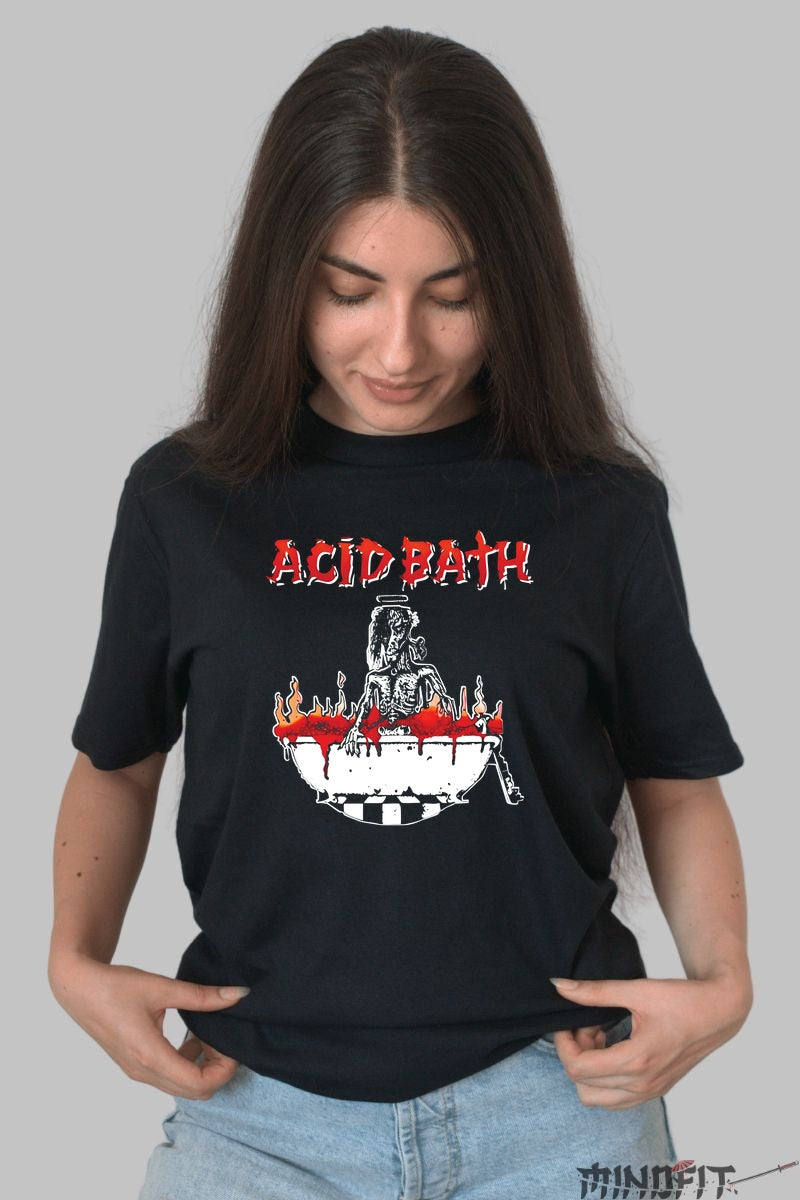 Tricou Metal Acid Bath - Skeleton in Flames dama negru