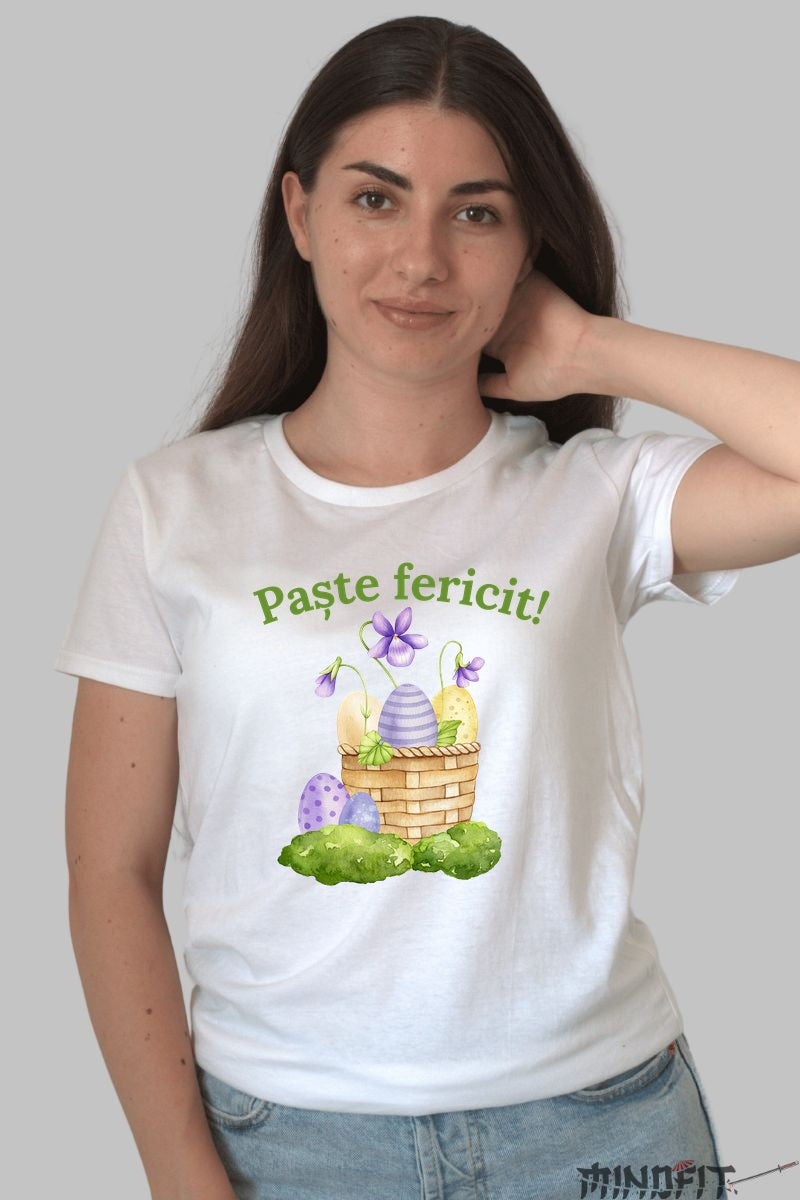 Tricou Paste Fericit - Cosuletul Primaverii Dama Alb