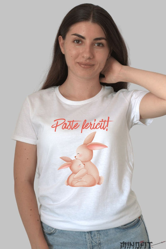 Tricou Paste Fericit - Familie De Iepurasi Iubitori Dama Alb