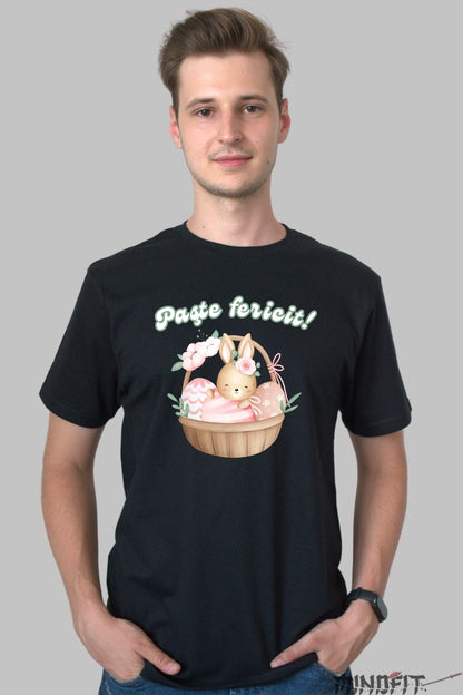 Tricou Paste Fericit - Iepuras In Cosul De Oua Impodobit Barbat Negru