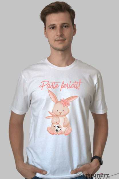 Tricou Paste Fericit - Iepurasi Jucausi Barbat Alb