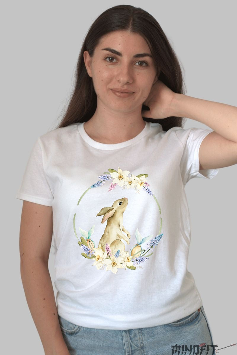 Tricou Paste - Iepuras Elegant Si Colorat Dama Alb