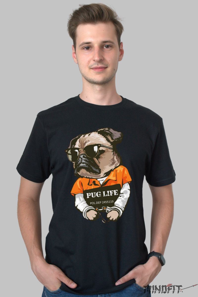Tricou Pug Life personalizat barbat negru