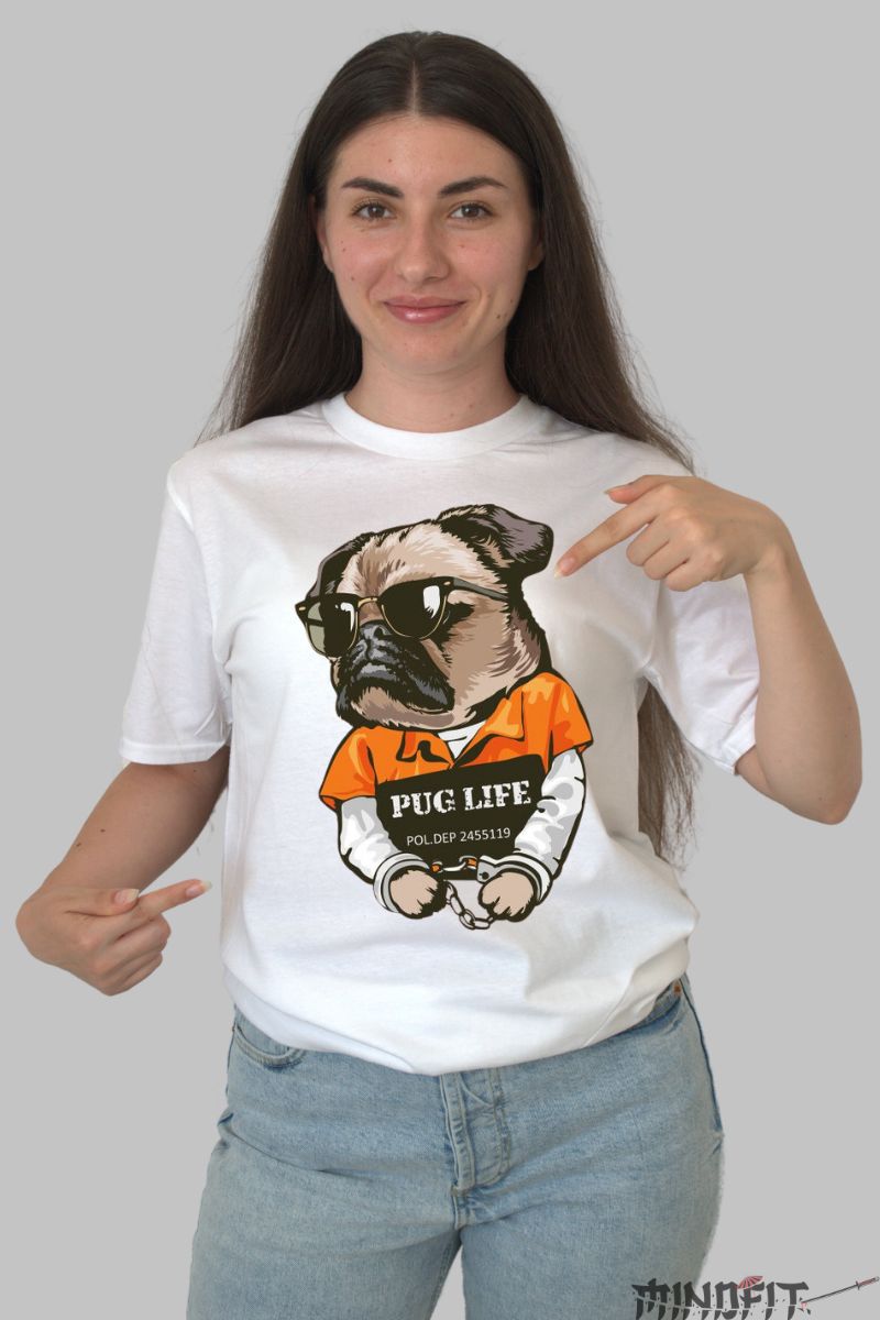 Tricou Pug Life personalizat dama alb