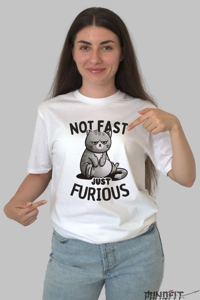 Tricou personalizat Pisica amuzanta dama alb fata