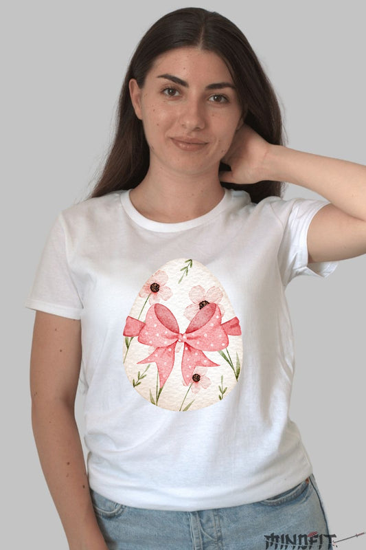 Tricou Primavara Fericita - Ou cu Fundita Dama Alb