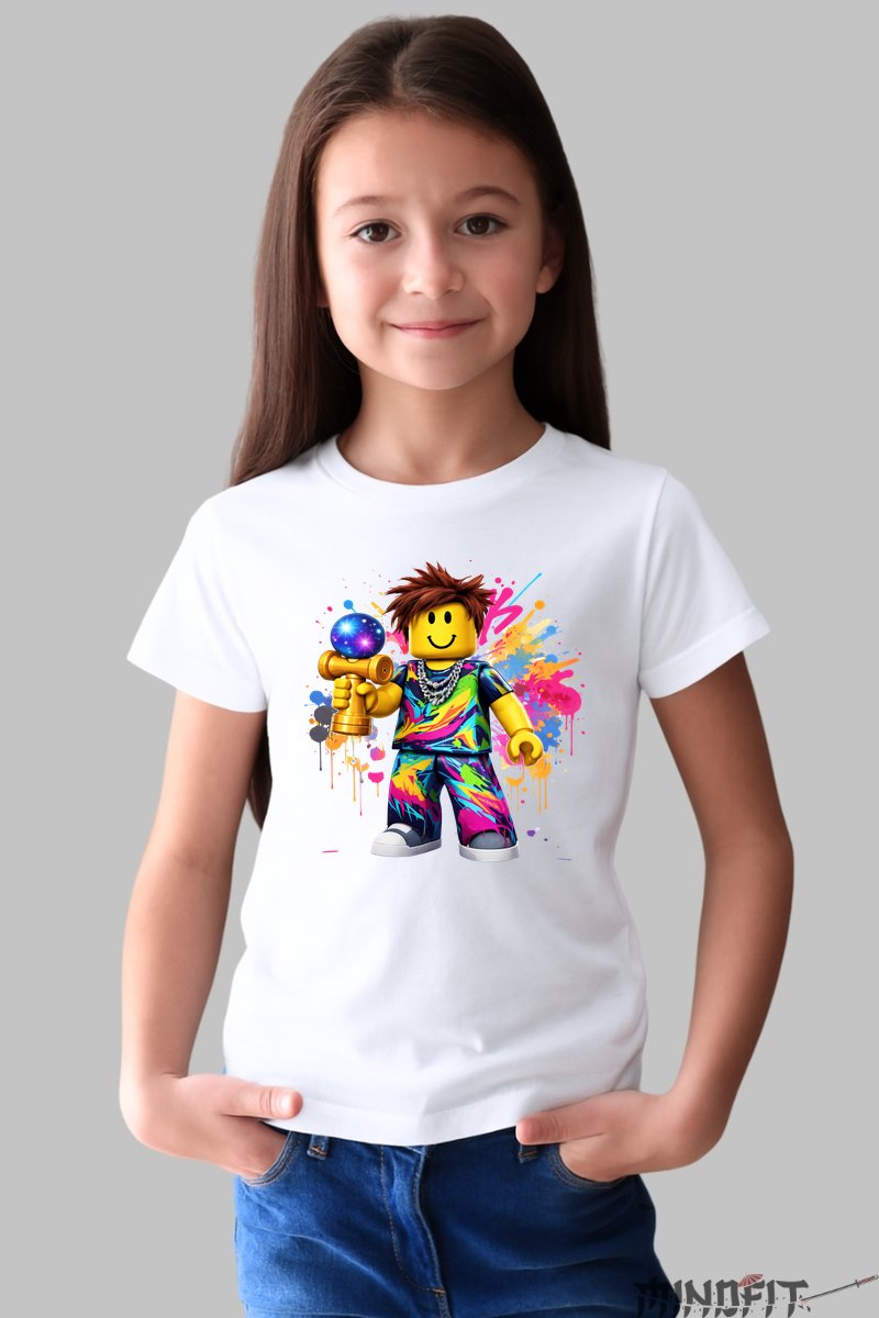 Tricou Roblox Kendama - Arta Vibranta Galactic fata alb