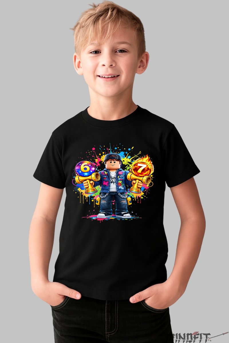 Tricou Roblox Kendama - Design Exploziv baiat negru