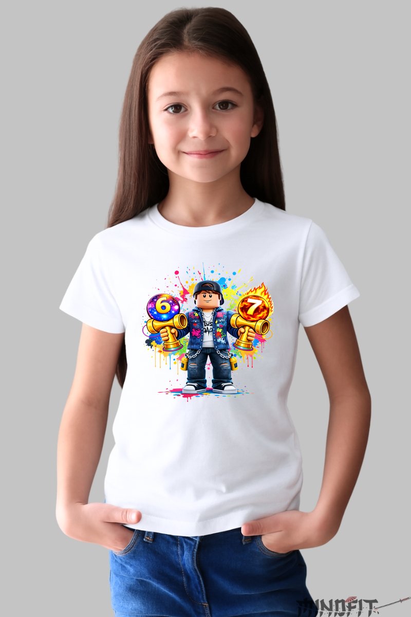 Tricou Roblox Kendama - Design Exploziv fata alb
