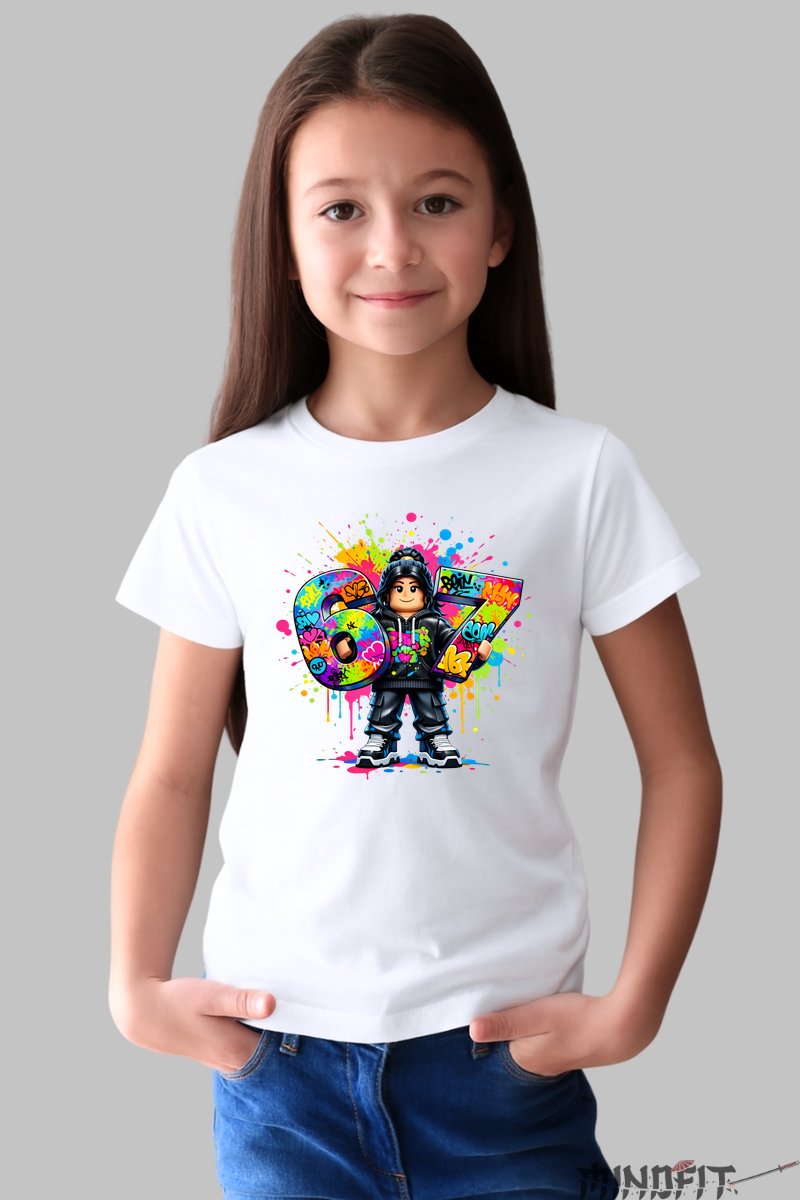 Tricou Roblox Six Seven - Model Colorat Indraznet fata alb