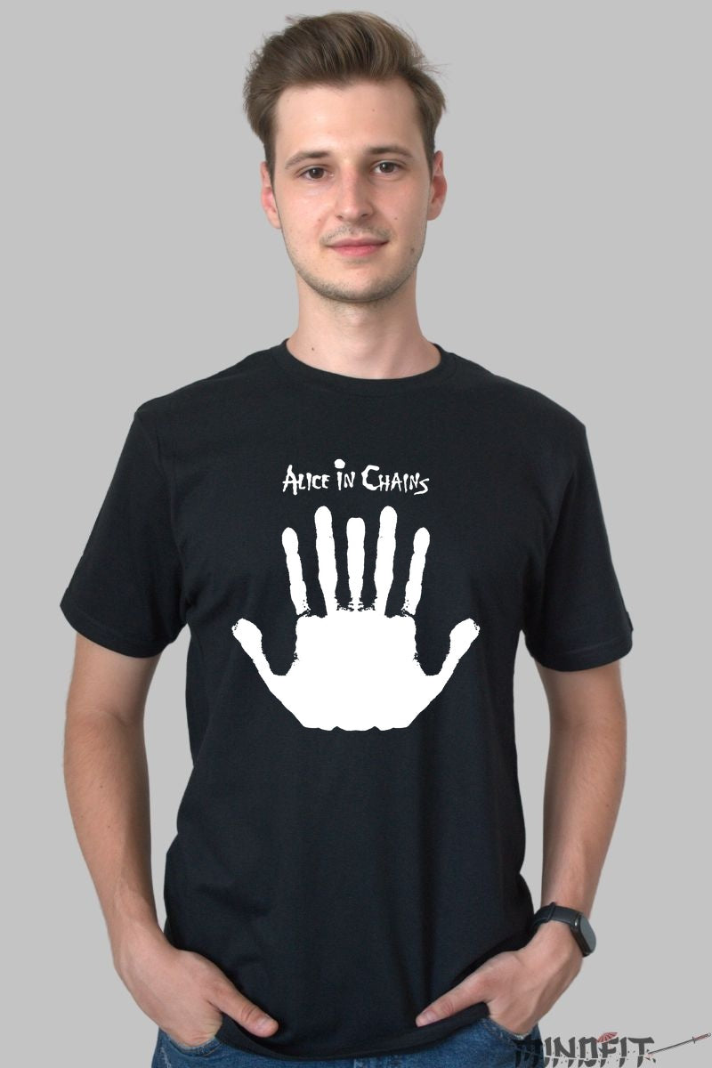 Tricou Rock Alice in Chains - White Hand Print Negru barbat negru