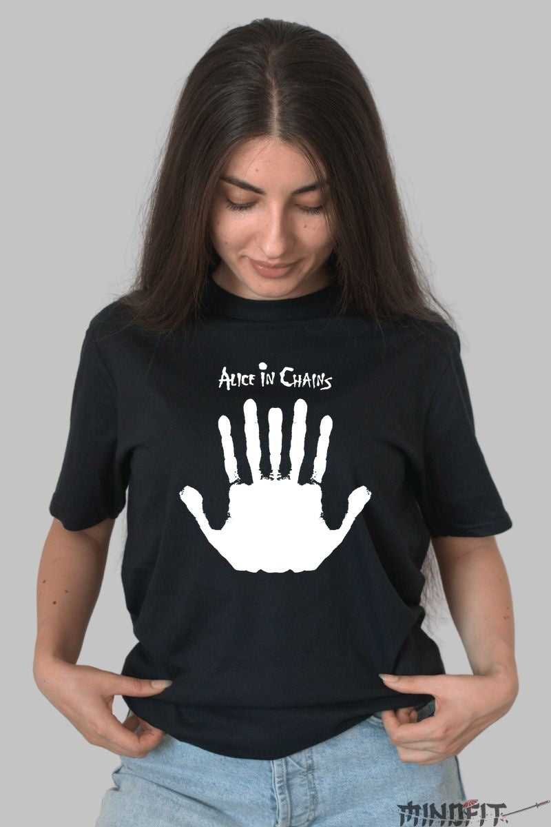 Tricou Rock Alice in Chains - White Hand Print Negru dama negru