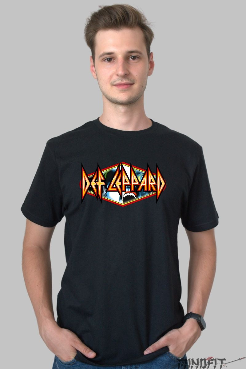 Tricou Rock Def Leppard - Logo Retro Exploziv barbat negru