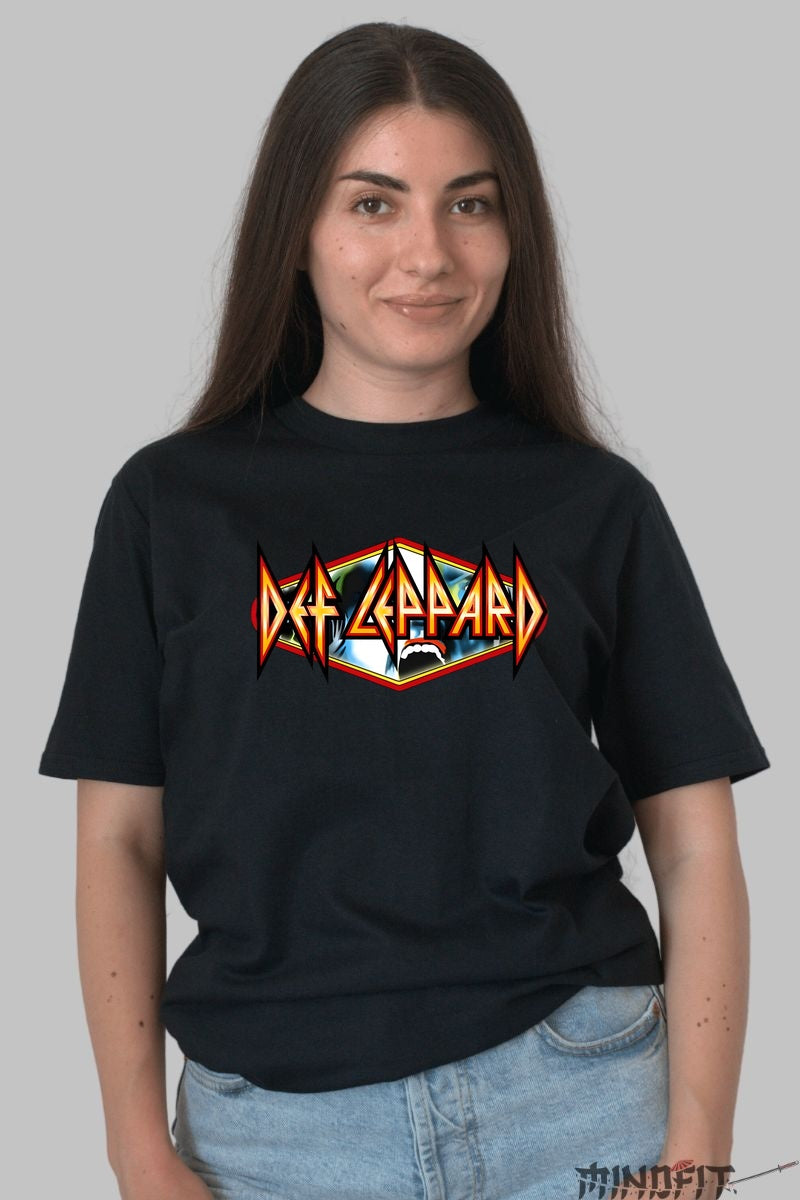 Tricou Rock Def Leppard - Logo Retro Exploziv dama negru