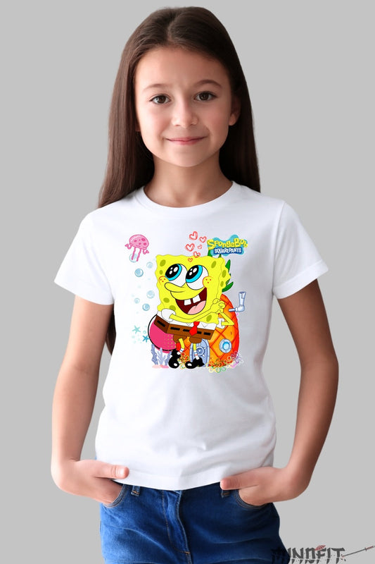 Tricou SpongeBob Inimioare - Cartoon Network fata alb