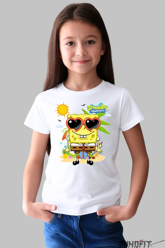 Tricou SpongeBob Vacanta Tropicala - Cartoon Network fata alb