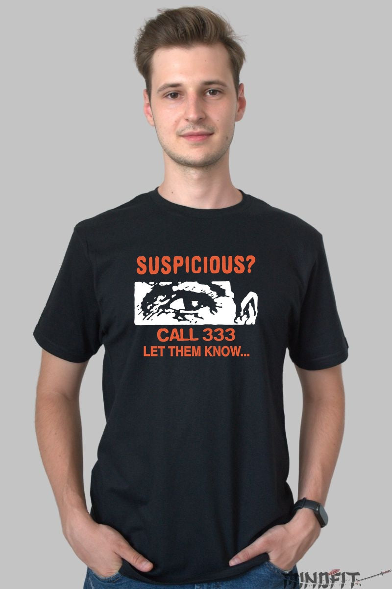 Tricou Suspicious- Call 333 - Statement Urban barbat negru