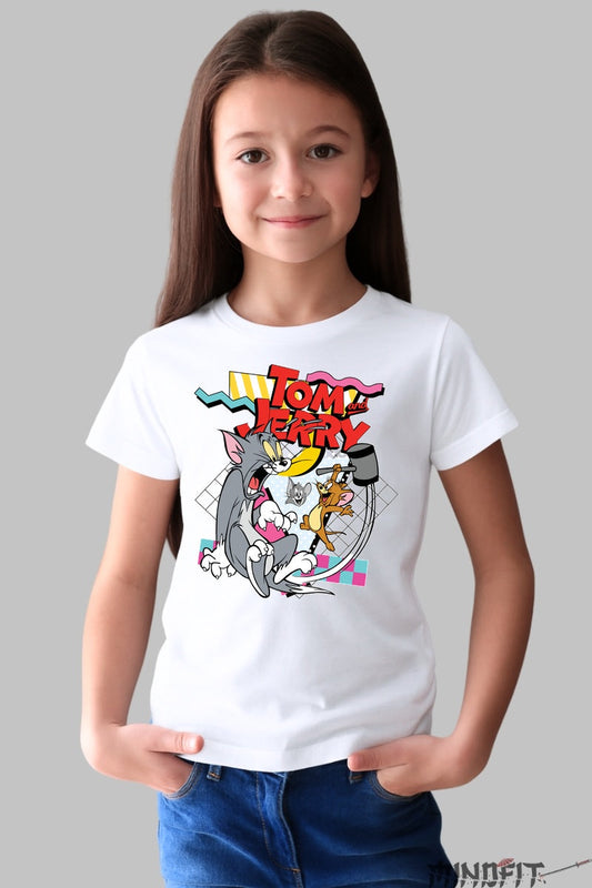 Tricou Tom si Jerry Retro - Cartoon Network fata alb