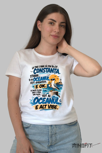 Tricou unisex Constanta Oceanul E Alt Vibe dama alb