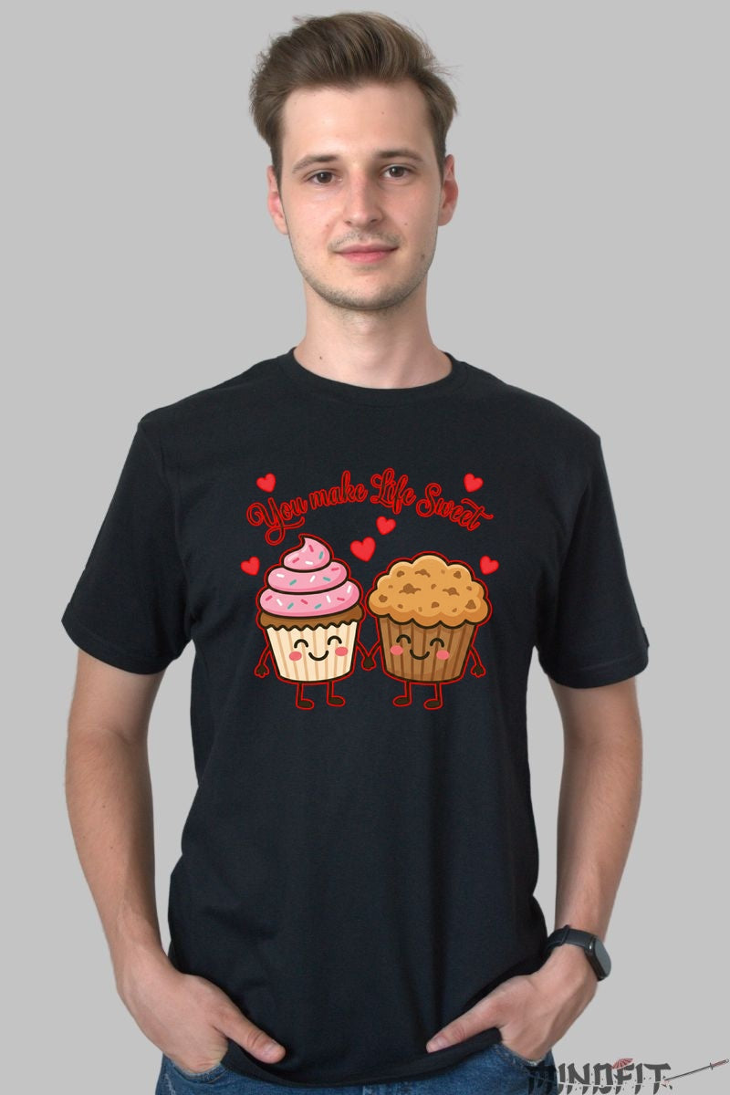 Tricou Valentine's Day Cuplu - You Make Life Sweet barbat negru