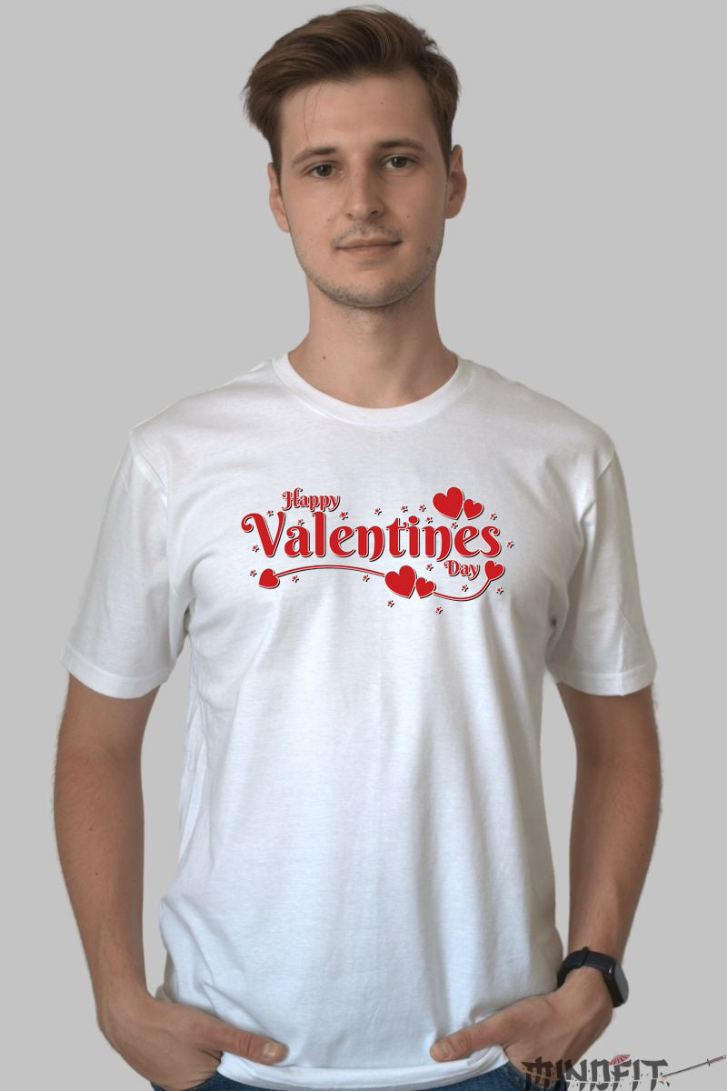 Tricou Valentine's Day - Happy Valentine's Day Cu Inimi barbat alb