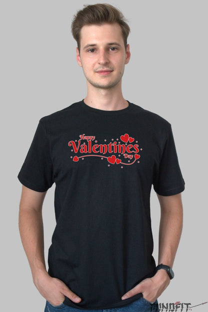 Tricou Valentine's Day - Happy Valentine's Day Cu Inimi barbat negru