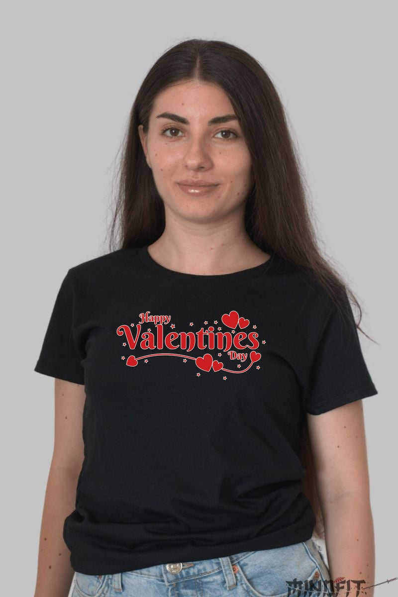 Tricou Valentine's Day - Happy Valentine's Day Cu Inimi dama negru