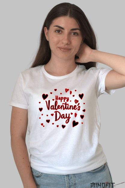 Tricou Valentine's Day - Happy Valentine's Day cu Inimi Rosie dama alb