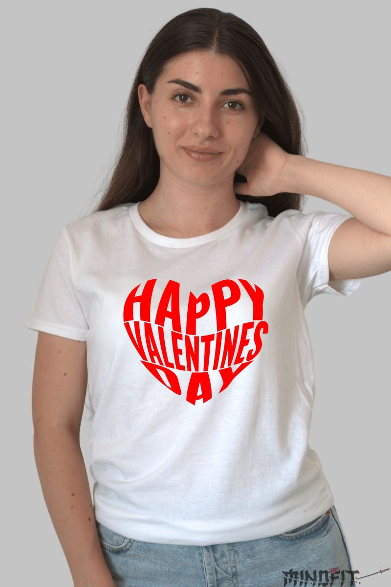Tricou Valentine's Day - Inima Happy Valentine's Day dama alb