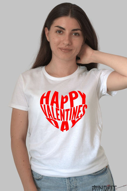 Tricou Valentine's Day - Inima Happy Valentine's Day dama alb