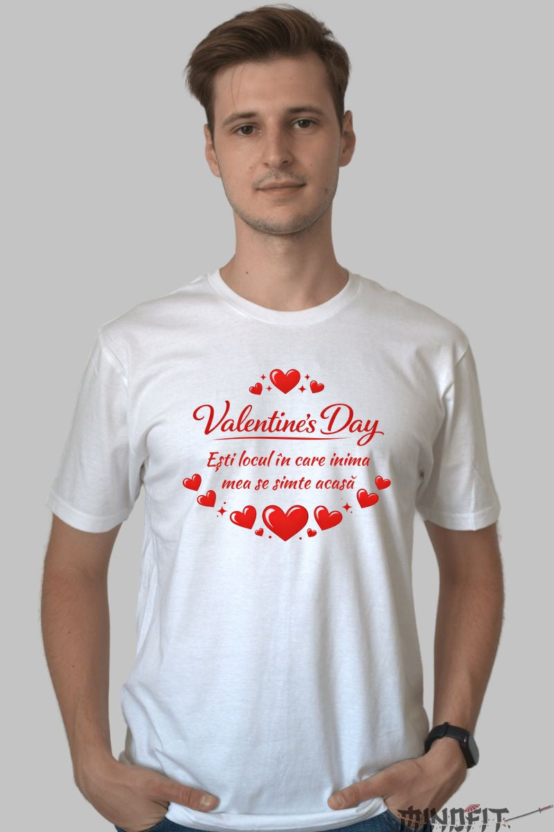 Tricou Valentine's Day - Inima Mea Acasa barbat alb