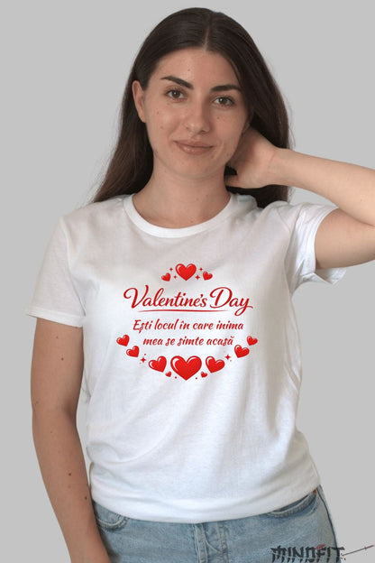 Tricou Valentine's Day - Inima Mea Acasa dama alb