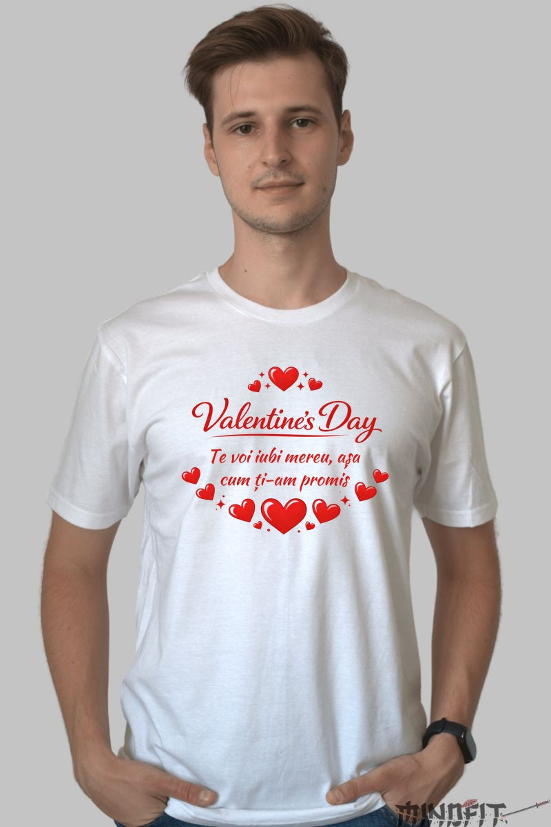 Tricou Valentine's Day - Promisiune de Iubire barbat alb